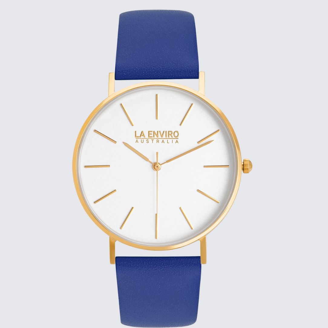 Gold Classic Watch with Blue Strap I 40 MM-1