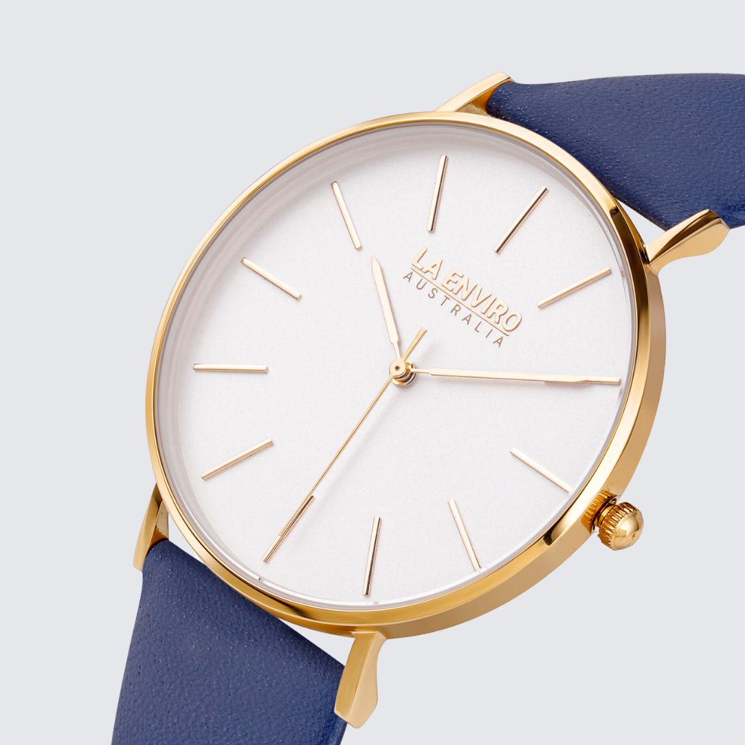 Gold Classic Watch with Blue Strap I 40 MM-0