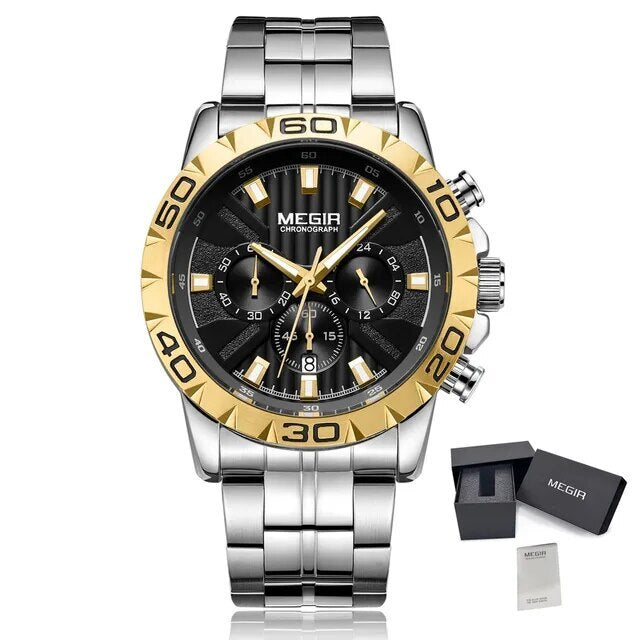 MEGIR Watches Business Mens Watches Top Brand Luxury Quartz Casual Wristwatch Date Clock Waterproof Wrist Watch Chronograph 2087-12